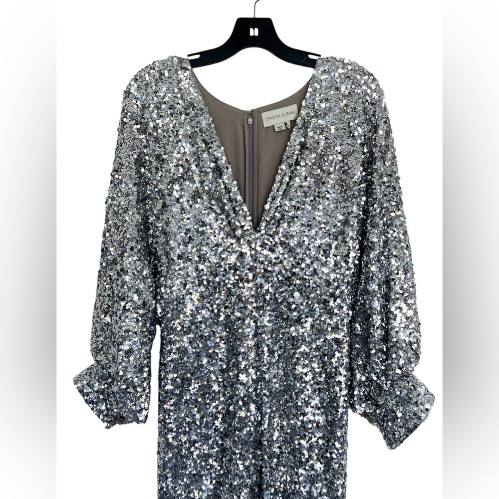 Sachin + Babi Gabby Sequin Evening Formal Gown in Silver Womens Size 8 NEW - Picture 6 of 10
